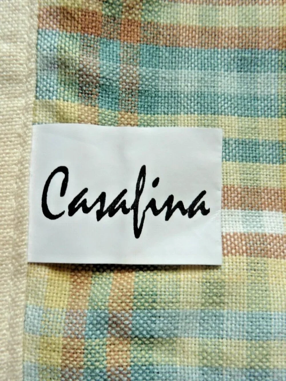 Casafina VTG Cotton Plaid Placemats Green/Brown Napkins + Gold Rings 20PC LOT